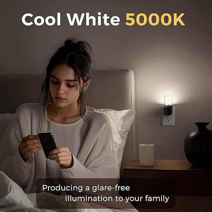L LOHAS LED Night Light, Dimmable Night Lights Plug into Wall, Automatic Night Lights Plug in with Auto Light Sensor, Adjustable Brightness 5000K LED Night Light, for Bedroom Hallway Home