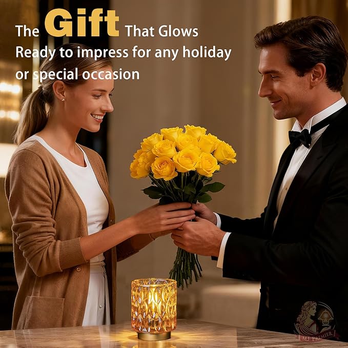 Battery Operated Table Lamps Timer, Mini Crystal Lamp for Area No Plug, Cordless Lamp with LED Bulb for Power Outage, Decorative Lamps for Tabletop/Corner/Entryway/Stairway/Bathroom/Fireplace (Amber)