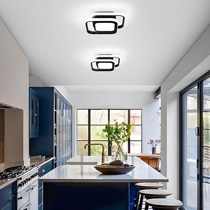 CANEOE Small Ceiling Light Modern LED Acrylic Square Ceiling Lamp Cool White 6000K Lighting Fixtures for Bedroom Kitchen Living Room Study Hallway Small Asile Lamp Corridor Lights (Black)