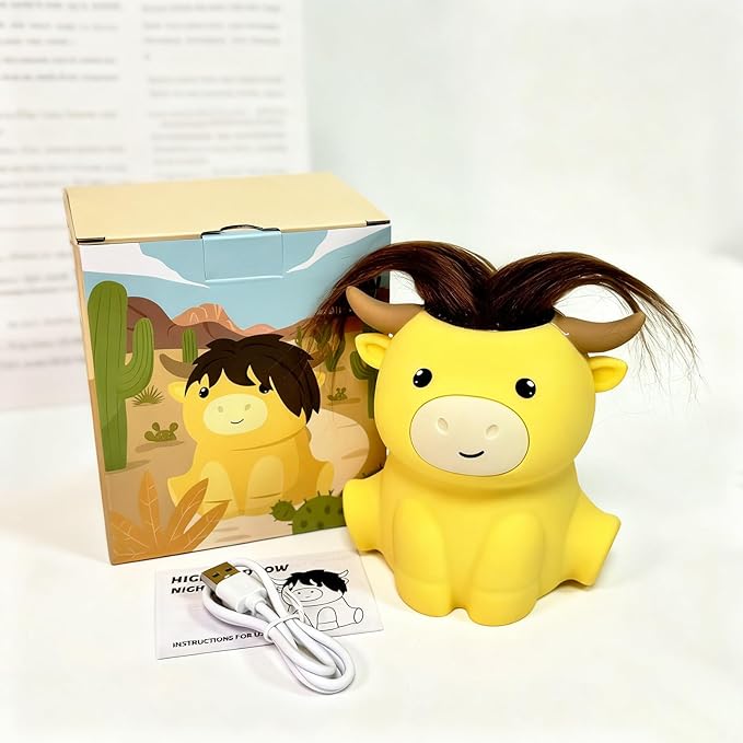 Cartoon Cattle Night Lamp - Kids Decorative Light with 2 Adjustable Brightness, 20-Minute Timer | Bedroom Nightlight for Home Bedside Nursery College Dormitory Indoor Hotel, Soft Comfortable Glow