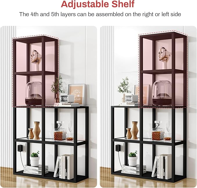Display Shelf with LED Light Standing Floor Lamp with Glass Storage Shelves for Collectibles, 5 Tier Tall Corner Shelf Open Curio Cabinet for Living Room, Bedroom, Office, Home Decor