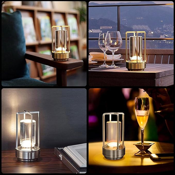 Cordless Bedside Table lamp Rechargeable Portable Touch,2000MA Battery Operated Lamps LED Night Light,3Color Stepless Dimming Crystal Lantern Suitable bedrooms,Bars,cafes,Camping,Silvery