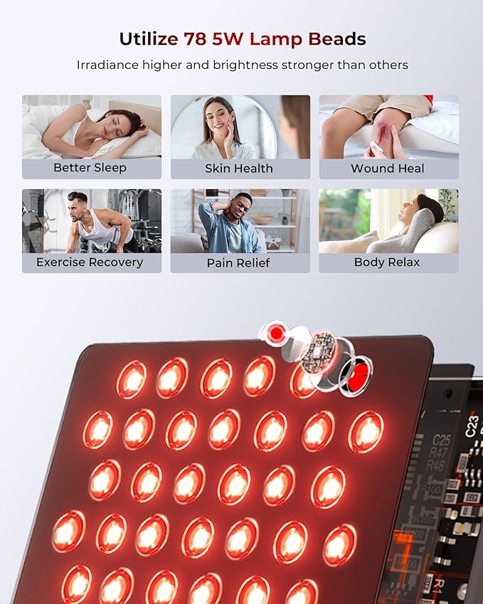 2025 Advanced Red Light Therapy for Face and Body 78 Dual Chip LEDs 460nm-880nm Near Infrared Light Therapy Panel,Adjustable Brightness (20-100%),Time(5-30 min) Red Light Therapy for Home Office & Gym