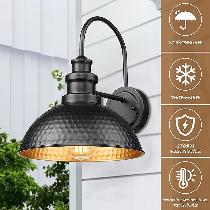 Outdoor Barn Lights, 11.4 Inch Farmhouse Exterior Lighting Fixture, Anti-Rust Waterproof Industrial Black Outside Wall Sconces, Industrial Outdoor Wall Light for Porch,Garage,Patio (Black, 3 Pack)
