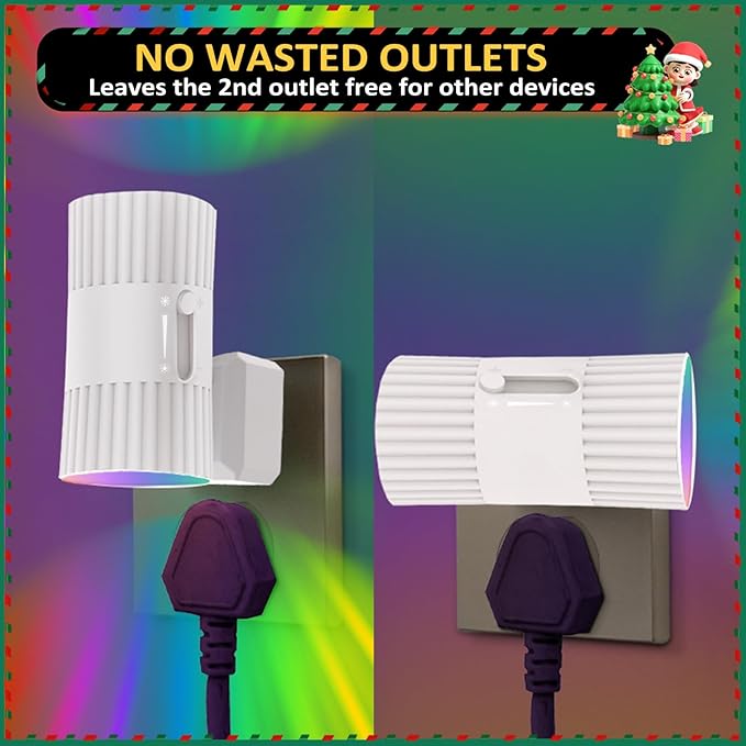 LED Night Lights Plug into Wall, Dusk to Dawn Sensor 7-Colors RGB Plug in Night Light, 90° Rotatable Modern NightLights 0-100LM Dimmable Nightlight for Christmas Bedroom Bathroom Hallway Stair, 2 Pack