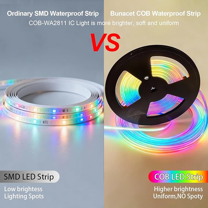 20FT COB RGB+IC LED Strip Lights, IP67 Outdoor 24V RGB LED Lights for Bedroom with RF Remote Smart App Control Music Sync Color Changing for Garden Outdoor Decor Pool Patio Party DIY Decoration