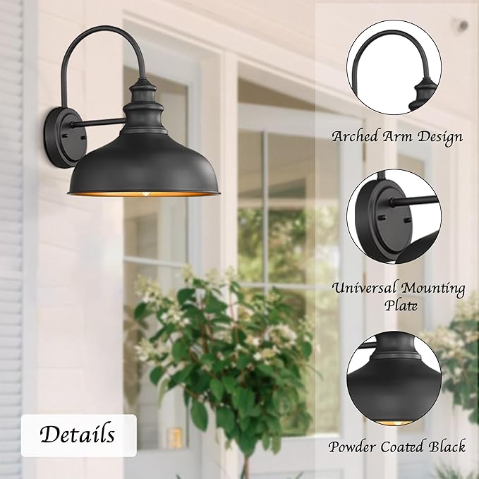 Bestshared Outdoor Barn Lights, 11.4 Inch Dome Outdoor Wall Sconce, E26 Socket Weather Resistant Farmhouse Porch Wall lamp, Anti-Rust Exterior Lighting Fixture for House, Porch,Doorway, Patio, Garage