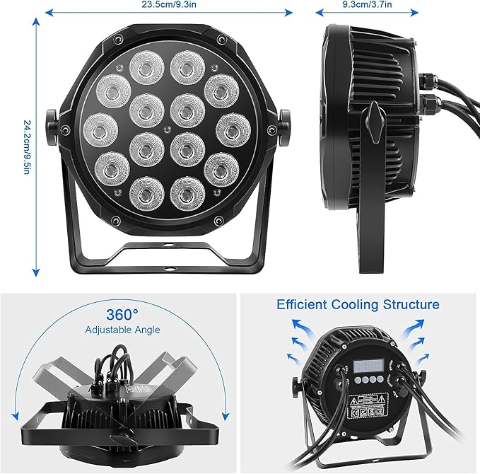 14LED Par Lights, Outdoor Waterproof Par Can Light, RGBW 4in1 Stage Light, 210W DMX Control Wash Uplight Strobe Effect for Events, Stage, Wedding, Church, Party, Garden, Building (4 Packs)