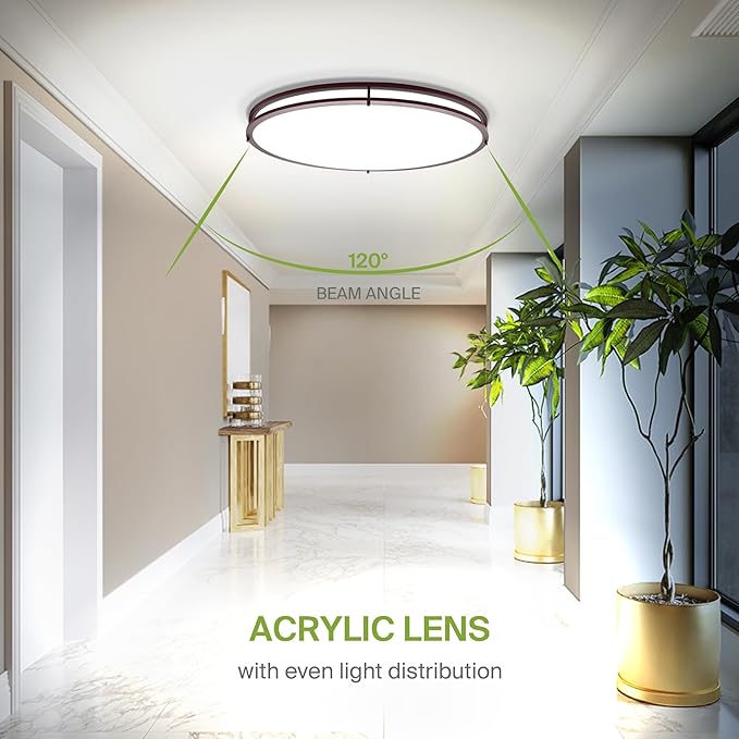 ASD LED 32" Oval Flush Mount Lighting, Close to Ceiling Light Fixture | 5CCT, Dimmable, ETL Listed | 50W 3960LM 2700-5000K 120V | Low Profile Double Ring Lamp | Dark Bronze, 2 Pack