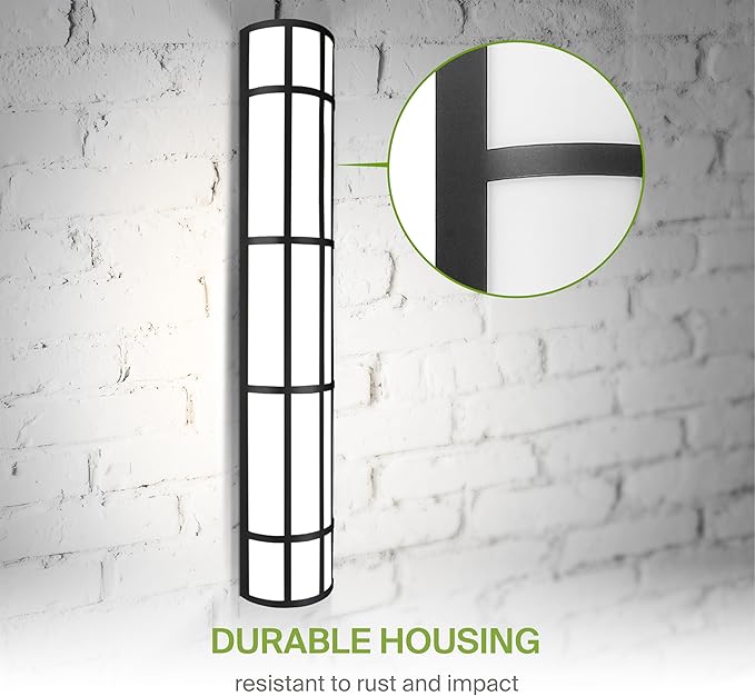 ASD 36 Inch LED Outdoor Wall Mount Light Fixture with Grid - Matte Black Modern Wall Sconce - 30W 120-277V 3000K 4000K 5000K Adjustable - Dimmable Exterior Lights - Front Door, Patio - ETL 2 Pack