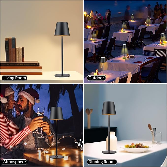 BGFHome Cordless Table Lamp LED Desk Lamp,5000mAh Rechargeable Touch Night Light Lamp,Wireless Minimalist Design for Restaurant/Bedroom/Bars/Outdoor Party/Camping/Coffee Shop(Black)
