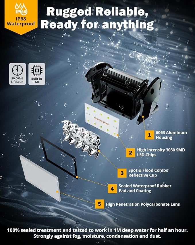 Auxbeam 6 Modes Amber White Series, 4 Packs LED Pod Lights Flash Strobe Warning Multi-Function, 4" 240W Spot Flood Combo LED Offroad Lights, for 4x4 4WD Truck Car Jeep Wrangler