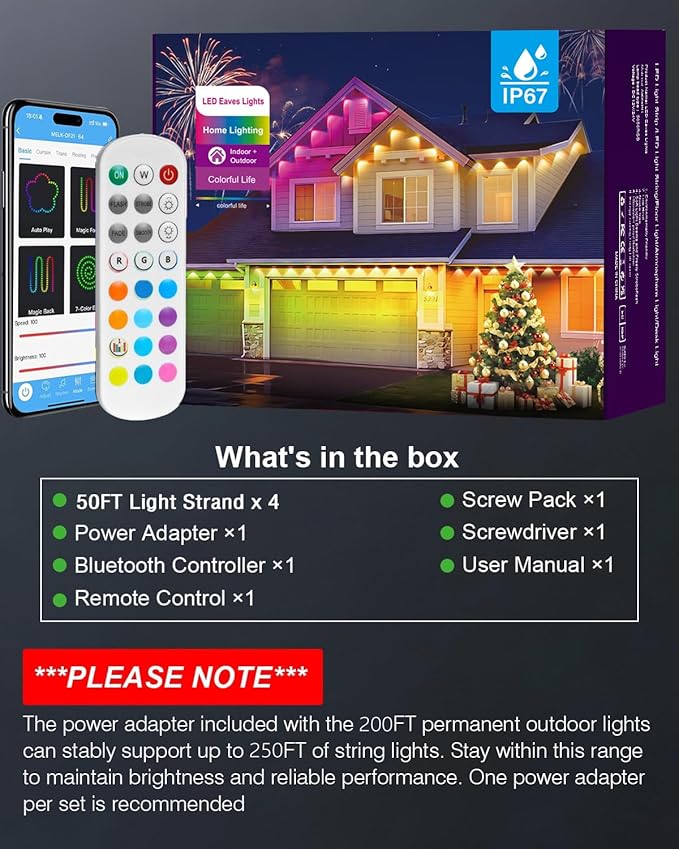 Permanent Outdoor Lights for House,200ft RGB+IC Smart Outdoor Decor, 50 Scene Modes,App/Remote Control,IP67 Waterproof,for Christmas,Halloween,Daily & Holiday Party Decor,House Roof Lighting