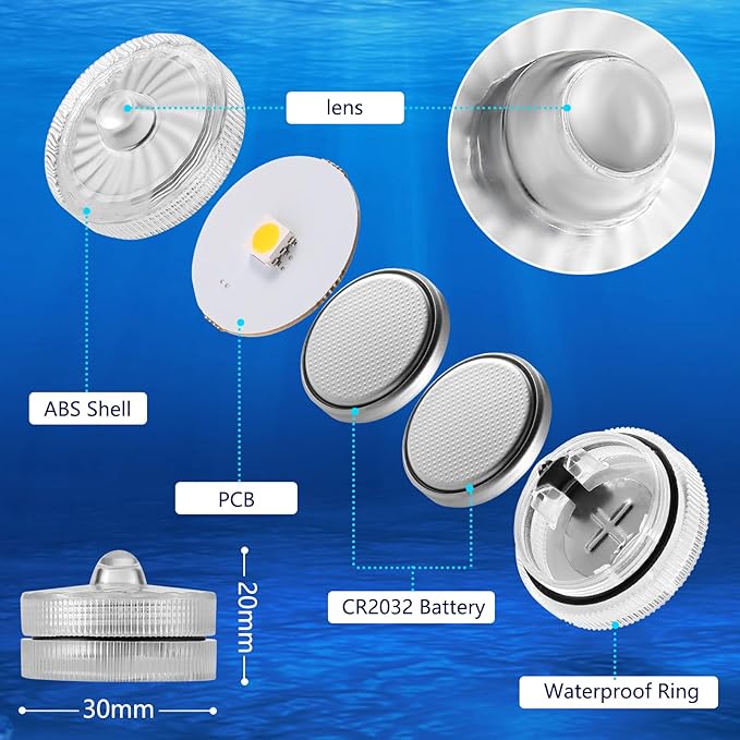 HL Submersible LED Lights,Yellow Small LED Light,100 Hours Waterproof Flameless Led Lights Battery Powered for Wedding Home Vase Festival Party Decoration 24pcs (Built-in 48 Batteries)