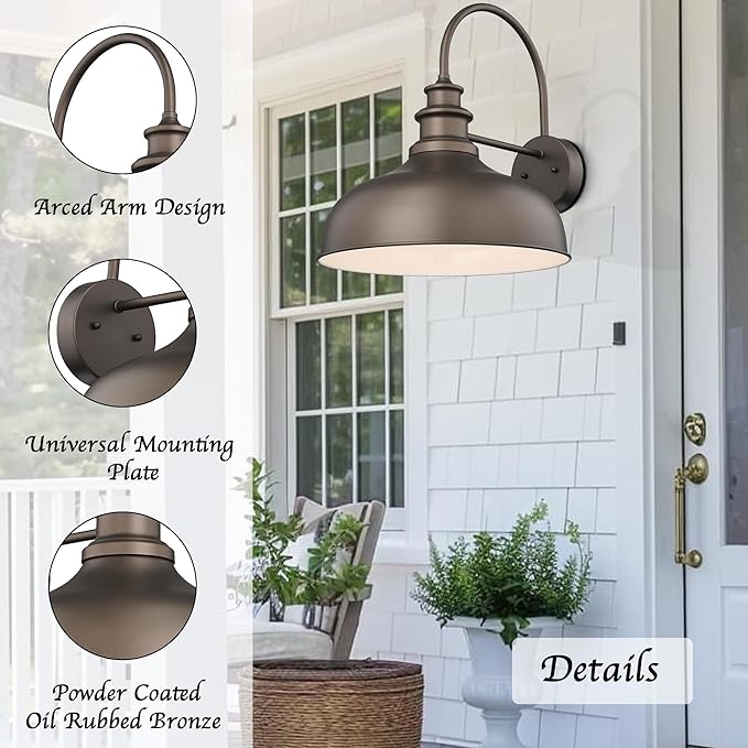 Bestshared 16 Inch Large Outdoor Barn Light Farmhouse Wall Mount Light Fixture Exterior Sconce Lighting Outdoor Wall Lantern Light Vintage Farmhouse Barn Light(ORB+White, 16"-1pack)
