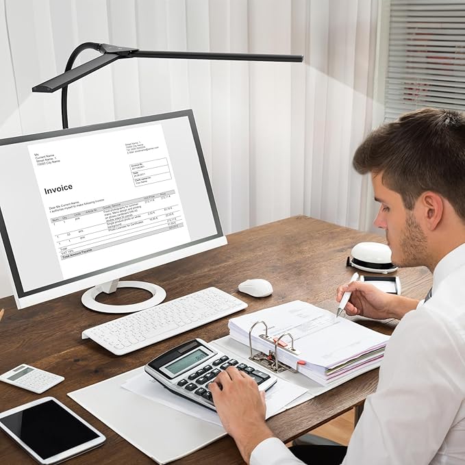 LED Desk Lamp for Home Office, Bright Double Head Desk Light with Clamp, Dimmable 5 Color Modes Task Lighting, Eye-Caring Architect Table Lamp for Workbench, Monitor, Reading, Study, 1400lm