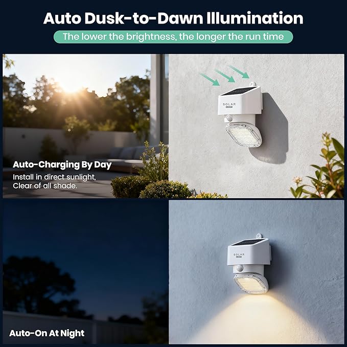 Solar Wall Light Outdoor, 3000K 4000K Solar Motion Lights, 180° Adjustable Lamp Head, 2000LM Solars Security Lighting for Door, Yard, Garage, White, 1pcs