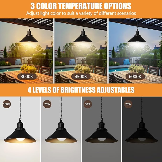 1 Pack Black Portable Battery Operated Hanging Light, Rechargeable Wireless Outdoor Pendant Light with Remote, Battery Powered Chandelier Lantern Fixture for Indoor Outdoor Gazebo Porch Patio