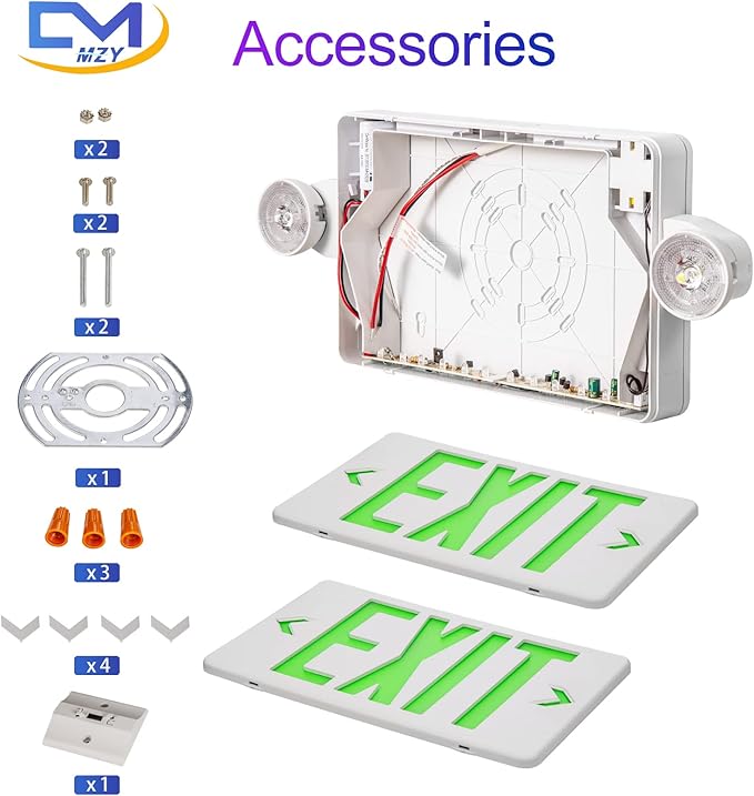 CM MZY Exit Sign with Emergency Light, Exit Signs with Battery Backup,Green Exit Lighting,Combo for Business,Two Adjustable Head,US Standards,UL Certified,AC 120V/277V,6 Pack