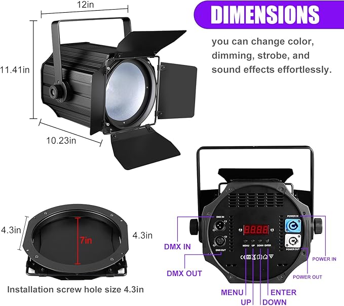 COB Stage Lights with Barn Doors, COB Par Light 200W LED 3500~7500K Warm White & White, DMX512 Master-Slave Sound DJ Lighting Spotlight Fresnel for Church Concert Wedding (2-Colors Style, 2)