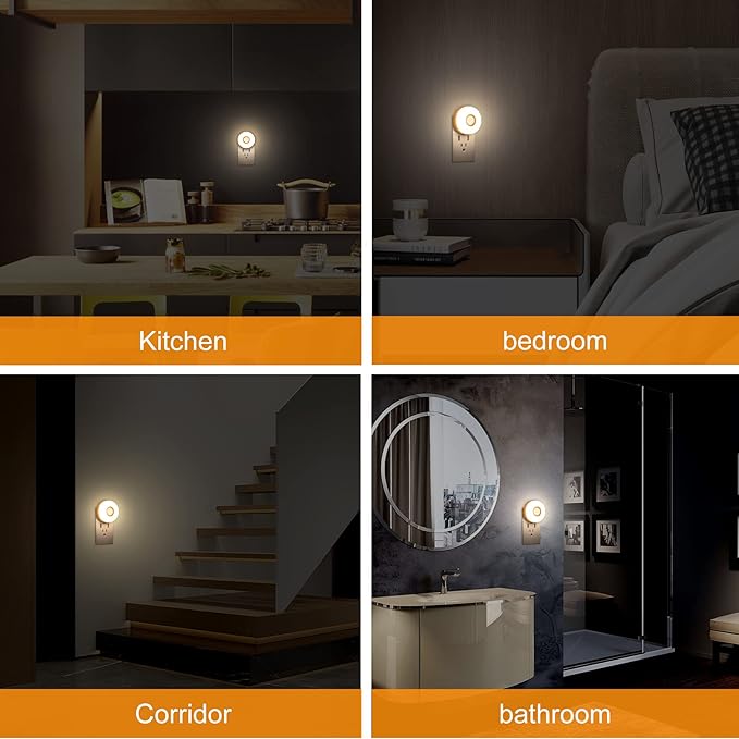 YELKO Night Lights Plug Into Wall,200 Lumen Super Bright Plug in Motion Sensor Light Indoor,Smart Plugin Motion Activated nightlights for Bathroom, Hallway(4Pack)