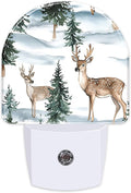 Winter Christmas Deer Forest Night Light, Dusk-to-Dawn Auto Sensor Plug in Night Light for Kids, 0.5W Energy Saving LED NightLights for Bedroom/Bathroom, Ideal Gifts for Women Men