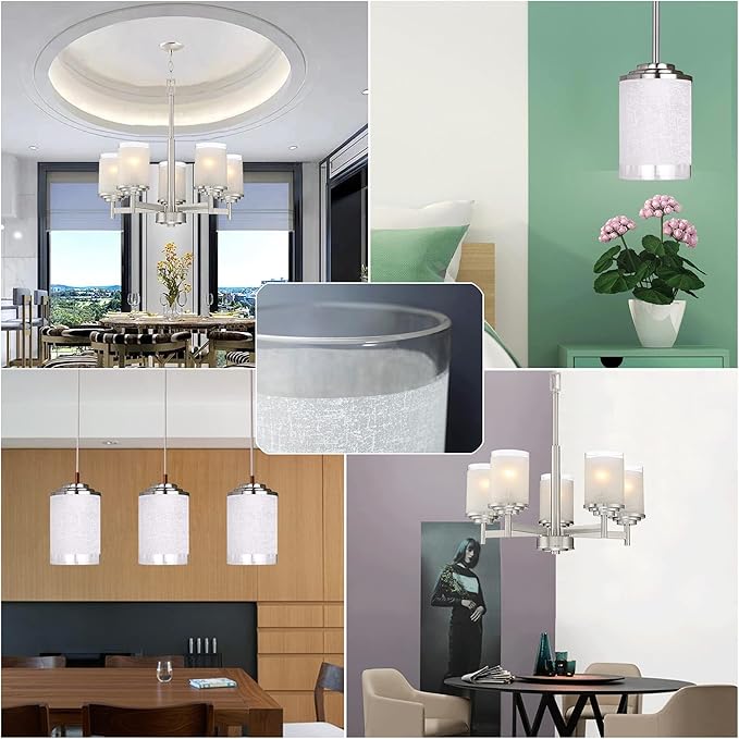 Glass Lamp Shade for Light Fixture, 6-1/16" Height 4-1/16" Diameter, 1-5/8 Inch Fitter, 2 Pack White Linen Cylinder Frosted Glass Shade Replacement Globe