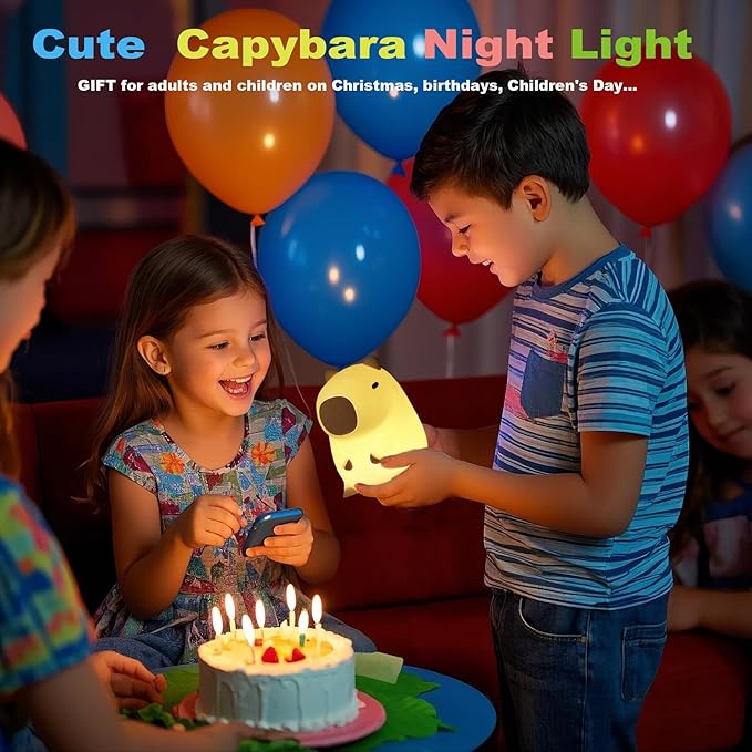 DREAMING MY DREAM Cute Capybara lamp,Squishy Capybara Night Light LED Rechargeable Novelty Animal Night Lamp,2 Levels Dimmable Nursery Nightlight for Kids,Touch Lamp for Bedroom