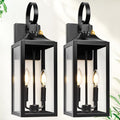 Black Dusk to Dawn Outdoor Wall Lantern 2-Light, 19" Large Outside Modern Wall Sconce Light Fixture, Industrial Porch Light Wall Mount with Glass, Waterproof Farmhouse Exterior Lamp Lighting, 2 Pack