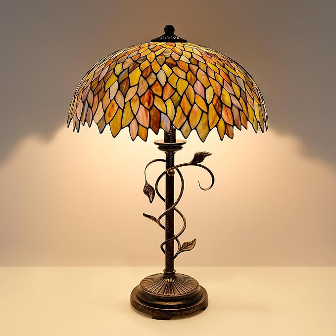 Tiffany Style Table Lamp Vintage Stained Glass Desk Lamp Mable Gradient Green Wisteria Bedside Reading Light Decor Bedroom Living Room Home Office D15 xH24 (Green Wisteria)