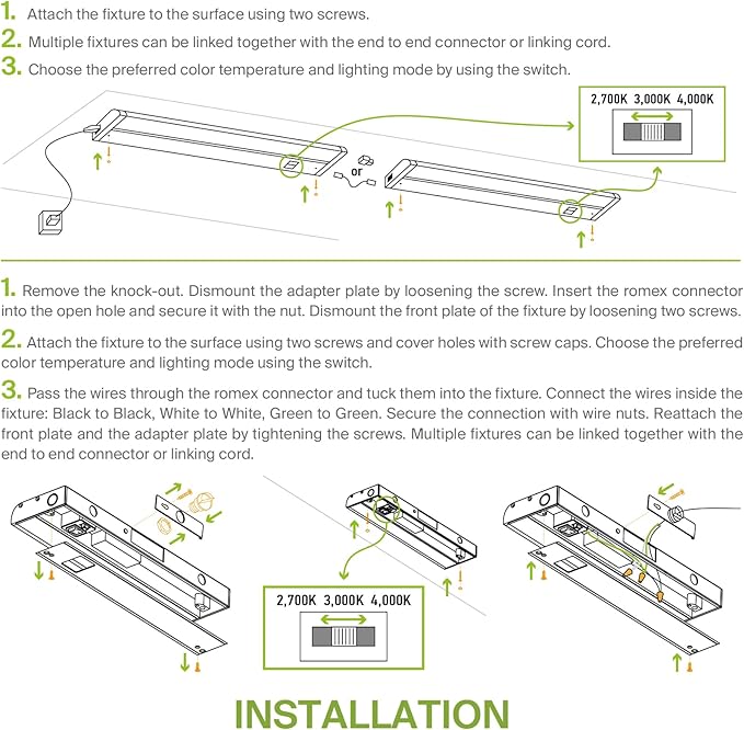 ASD 32 Inch LED Under Cabinet Lighting Plug in or Hardwired, High/Low/Off Switch, 16W 120V 3 CCT 2700K/3000K/4000K CRI90+, Triac Dimmable Linkable Under Counter Lights for Kitchen, ETL Listed, White