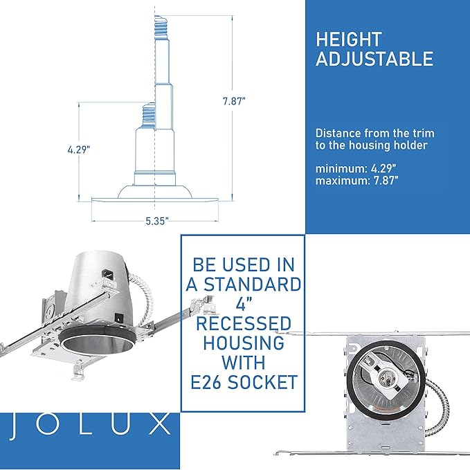 Jolux 4 Inch LED Can Lights Adjustable Recessed Retrofit Downlight, 8.5W=40W, 3000K Warm White, 500LM, Dimmable,ETL Damp Rated Replacement Recessed Lighting Install, Bevel Trim, E26 Base,4-Pack…