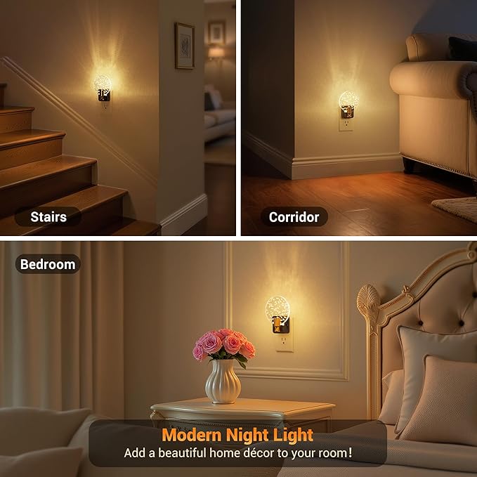 JandCase Night Light, Dimmable Night Lights Plug into Wall, Bubble Nightlight with Auto On/Off Light Sensor, 0-100LM LED Round Nightlights, 180°Rotatable Acrylic Nite Light for Hallway Bathroom