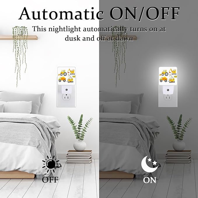 Cartoon Truck Night light, Plug-into Wall Machinery Excavator Building Machine Boy Car Toy Nightlight Lamp with Dusk to Dawn Sensor, Led Lamp 0.5W Energy Efficient for Boys Girls Adults Home Decor