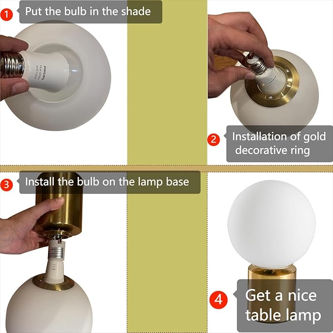 11 Inch Modern Gold Globe Table Lamp,Vintage Mid Century Round Table Lamp with White Glass Shade Metal Base for Bedroom Bedside Lamp Living Room End Table