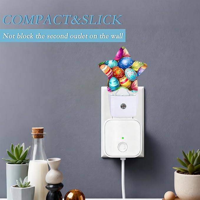 Easter Colorful Eggs Night Light,Plug-in Wall Led Night Lights Decor for Boys Girls Room,Dusk to Dawn Sensor Wall Lamp for Bedroom/Bathroom/Hallway,0.5w