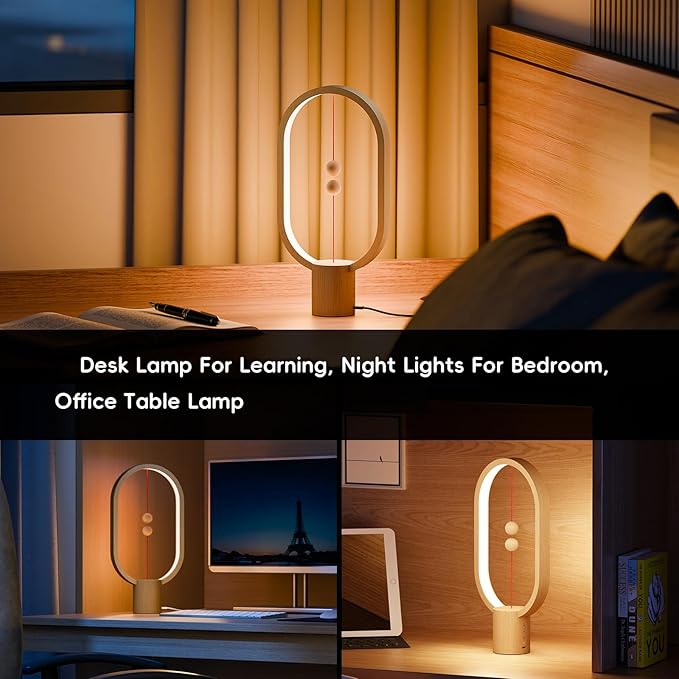 Table Lamp for Bedroom - Balance Lamp,Bedside Lamp with Touch Dimmer,Christmas Gifts,Nightstand Lamp,3 Level Brightness Rechargered Night Light for Home,Office,College Dorm (Wood Color)