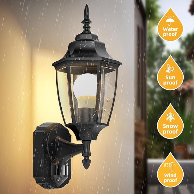 Lamomo Outdoor Wall Sconce, 2 Pack Dusk to Dawn Motion Sensor Light Fixtures, Exterior Aluminum Waterproof Porch Lights for Patio Front Door Garage
