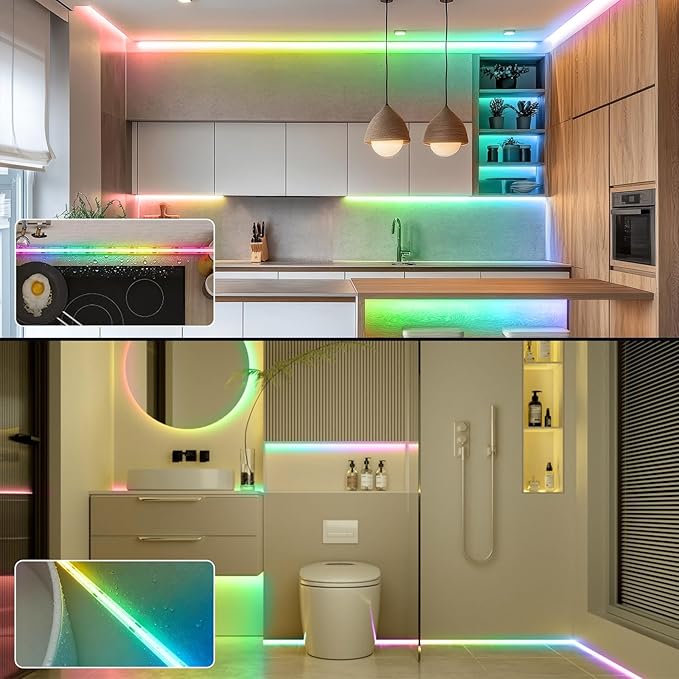 20FT COB RGB+IC LED Strip Lights, IP67 Outdoor 24V RGB LED Lights for Bedroom with RF Remote Smart App Control Music Sync Color Changing for Garden Outdoor Decor Pool Patio Party DIY Decoration
