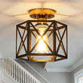 Modern Farmhouse Black and Gold Ceiling Light,Industrial Semi Flush Mount Ceiling Lighting Fixture,Hexagonal Hallway Lighting Fixtures for Kitchen,Bedroom,Foyer,Entryway,Laundry Room,1-Light