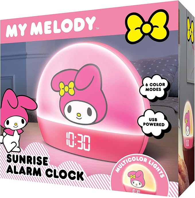 Hello Kitty Sunrise Alarm Clock - Multicolor Lights, USB Charging, LED Display, and Snooze Function