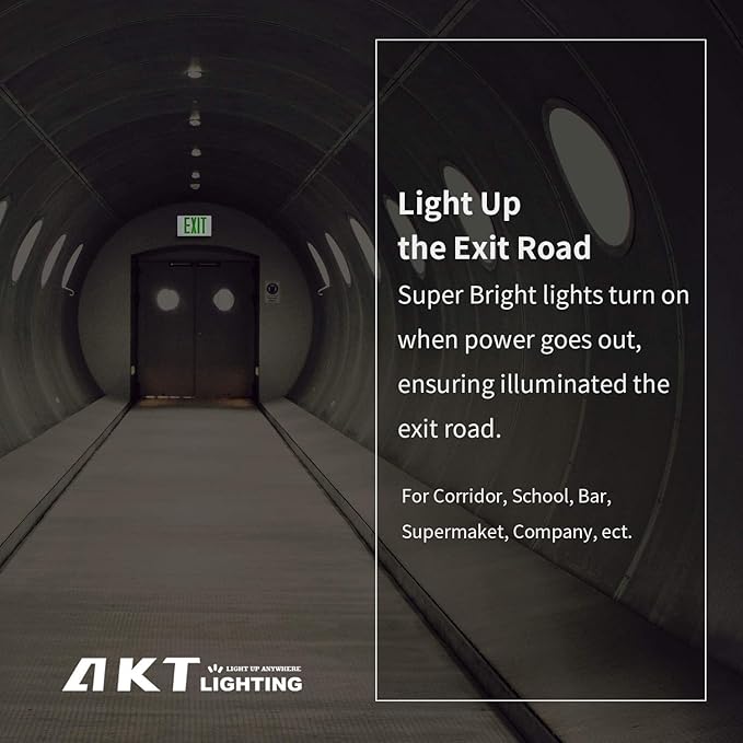 AKT LIGHTING Green LED Exit Sign Emergency Light with Battery Backup, Double Face Hardwired Green Letter Emergency Exit Lighting For, Restaurant, Commercial, Supermarket, UL-Listed, 120-277V, Pack of 6