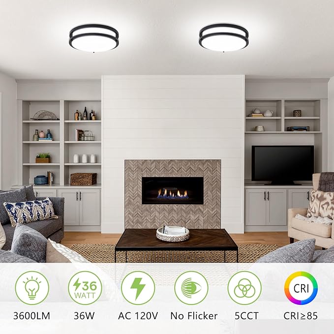 Flush Mount Ceiling Light - 2 Pack 36W 3000K/3500K/4000K/5000K/6000K Super Bright Dimmable Led Ceiling Light Fixture 12 Inch Lamp for Kitchen Hallway Bedroom Bathroom