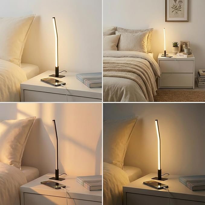 LED Desk Lamp,Stepless Dimmable Bedside Lamps with 3 Color Temperature,Modern Nightstand Light,Touch Lamp for Bedroom,Living Room,Corner,Gift,Black,6W