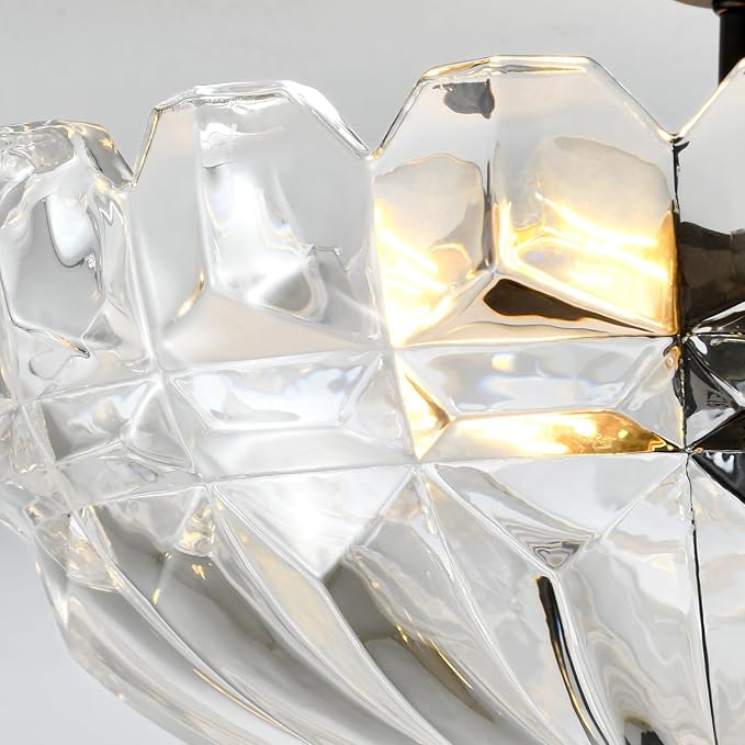 Semi Flush Mount Ceiling Light, 3-Light Kitchen Ceiling Lighting Fixtures with Clear Glass Lampshade, Black Modern Chandelier for Living Room Bedroom Hallway