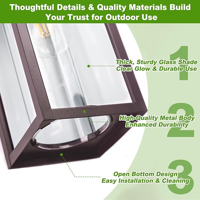 20inch Large Outdoor Wall Lights 2 Packs - Oil Rubbed Bronze Exterior Light Fixture with Clear Glass Shade, Waterproof Porch Lighting for House, Farmhouse Sconces Lantern for Front Door, Garage