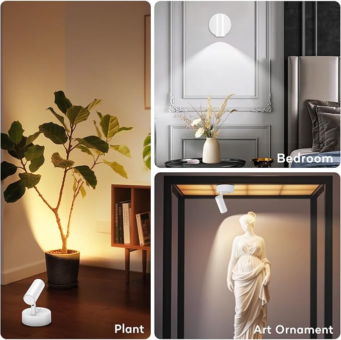 Lightess Spotlights Indoor with Remote, 6000mAh Wireless Spot Lights Indoor LED Uplighting with 3 Color Temperature, Rechargeable Battery Operated Spotlight for Plant Artwork Painting, 2 Pack White