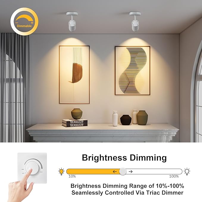 9W LED Zoomable Ceiling Spotlight, Dimmable Directional Wall Surface Fixture, Adjustable Beam Angle 10°–55°, Wired Home Indoor Accent Lighting for Corridor, Picture, Modern Interiors, White
