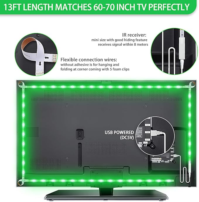 MY BEAUTY LIGHT LED Lights for TV, 13ft Waterproof TV LED Backlight for 60-70in TV, 65536 DIY Colors Options RGBW LED Strip Lights Behind TV, Smart Led Ambient Lighting for Bedroom Gaming Room Decor