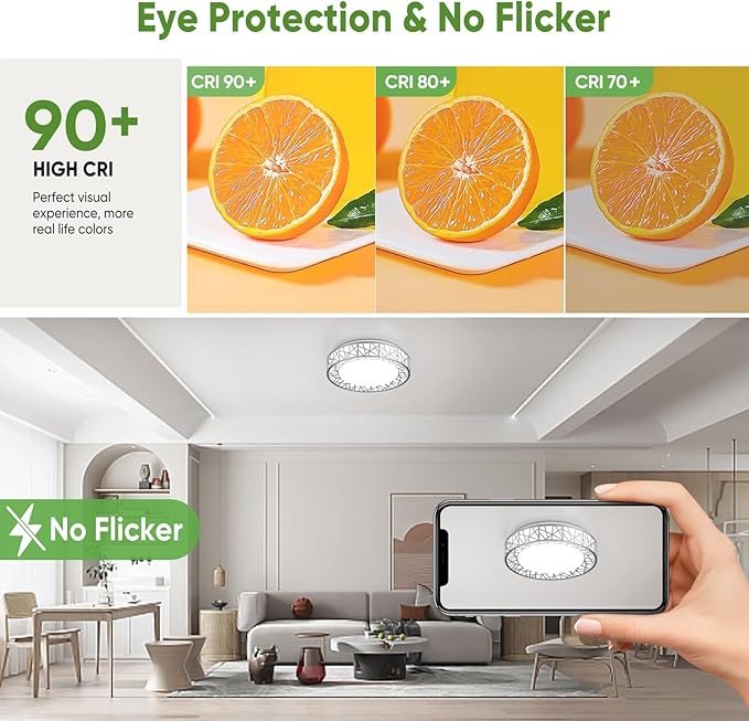 12 Inch Flush Mount Ceiling Light, Modern Brushed Nickel LED Ceiling Light Fixture, 20W 1400LM 2700-6500K Adjustable, Dimmable Ceiling Lights for Bedroom, Kitchen, Hallway, Bathroom, ETL